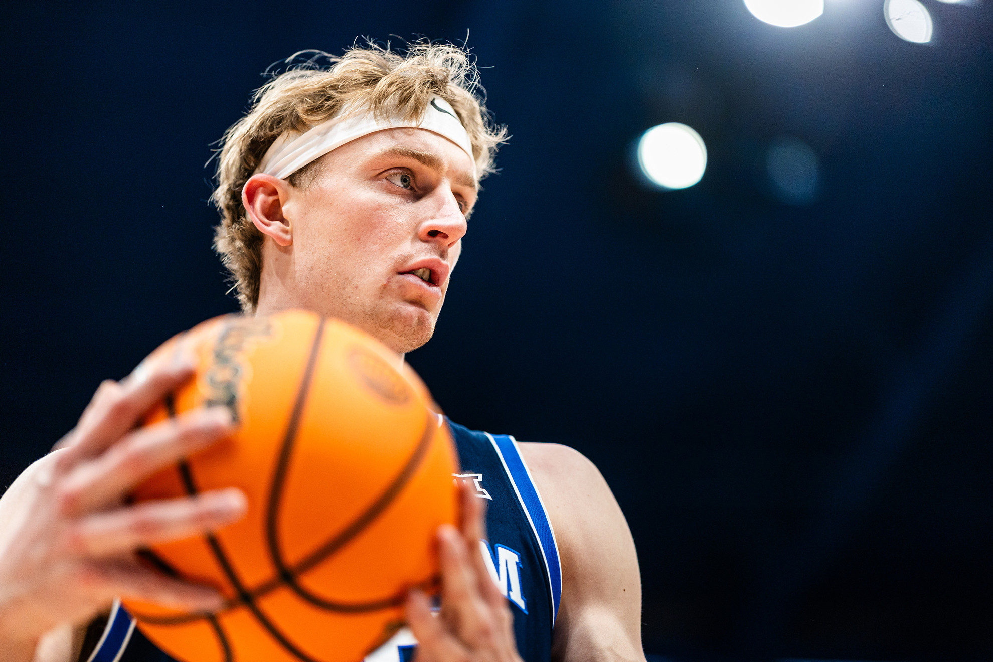 BYU's Richie Saunders warms up before the Cougars face Kansas at Allen Fieldhouse.