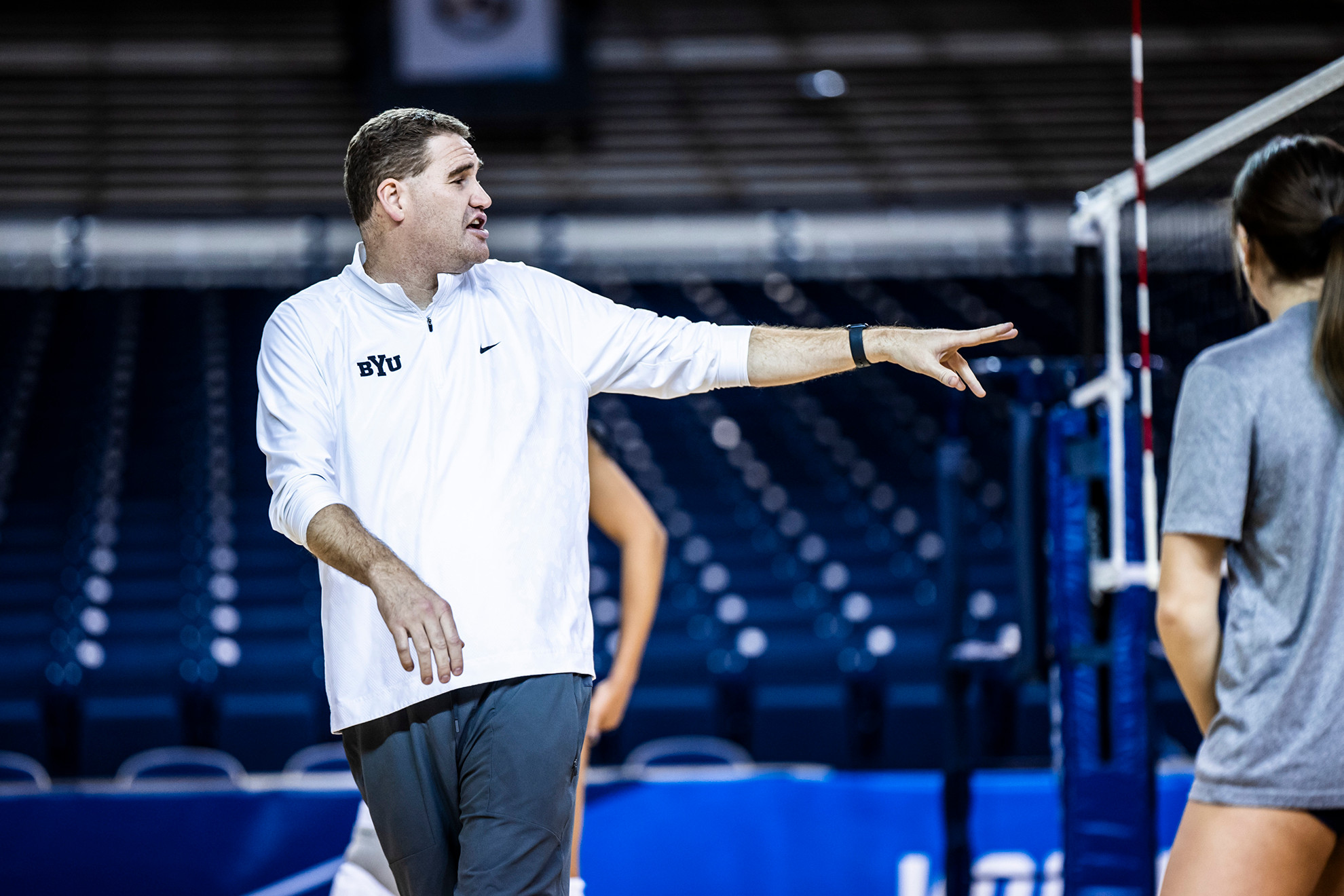 23wVLB NCAA vs Weber State 0301.jpg Coach Hyte during an NCAA Tournament practice at the Smith Fieldhouse in December 2024