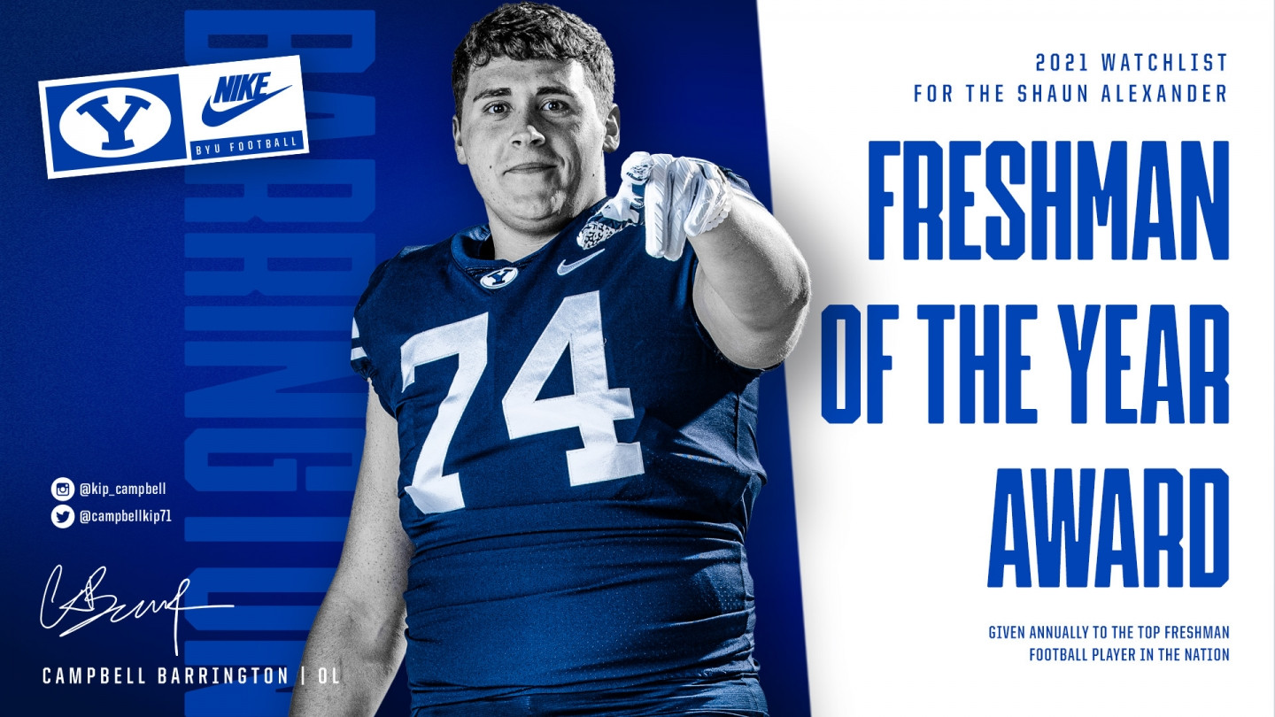 Barrington named to the Shaun Alexander Freshman of the Year watch list -  BYU Athletics - Official Athletics Website - BYU Cougars