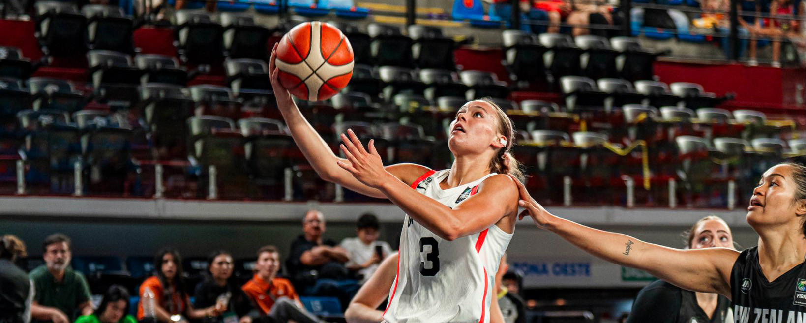 Delaney Gibb drives to the basket during Canada's win over New Zealand in the FIBA Olympic Pre-Qualifying Tournament.