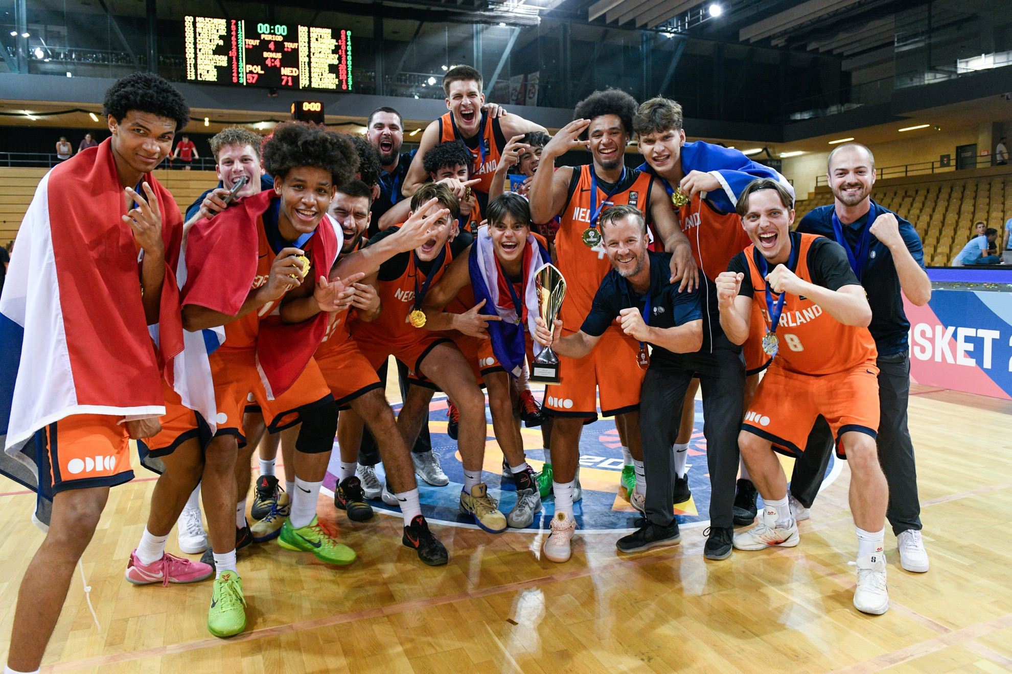 Tim Fanning celebrates winning FIBA U18 EuroBasket Division B.