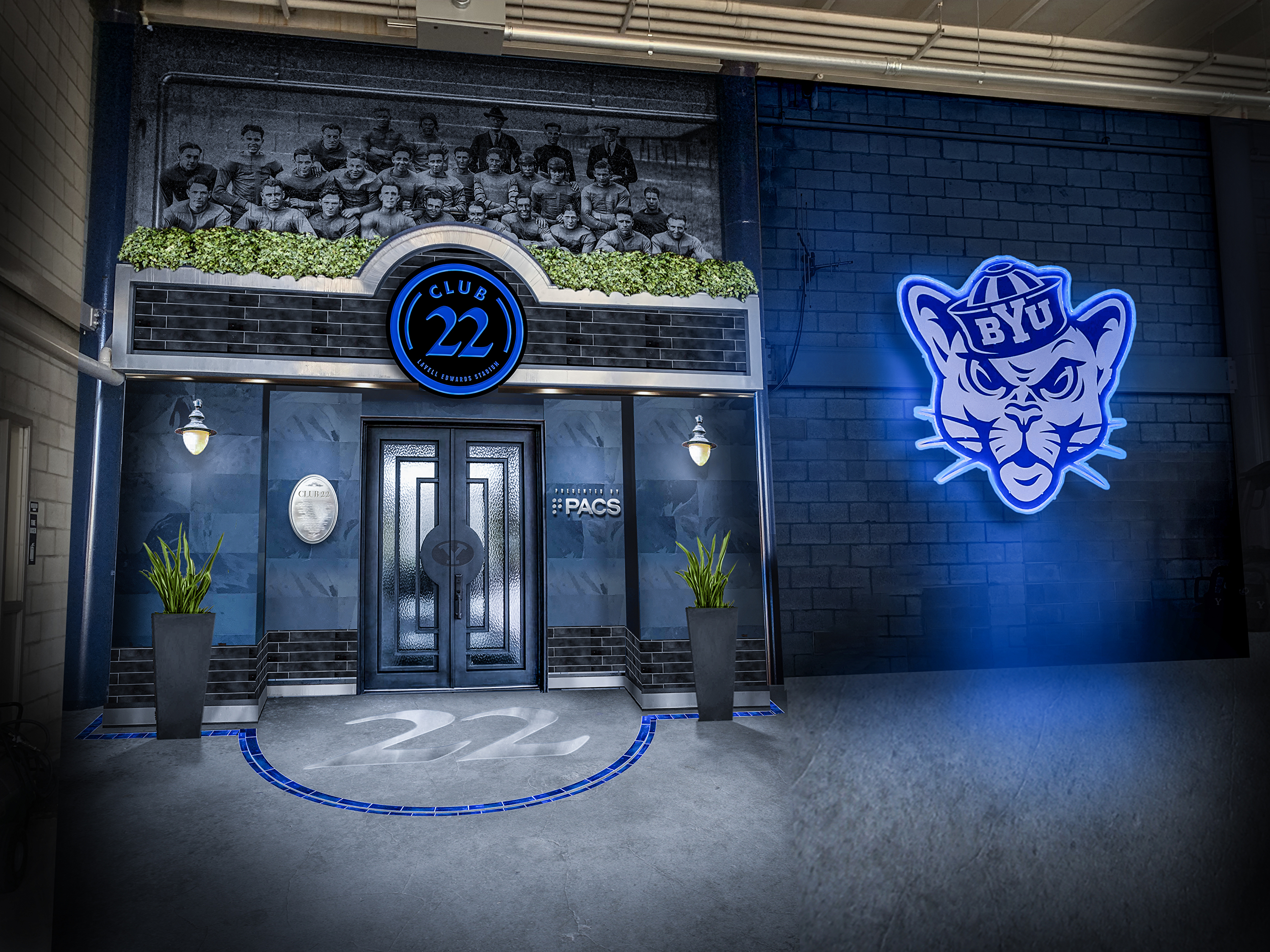 Artist rendering of Club 22 entrance at LaVell Edwards Stadium